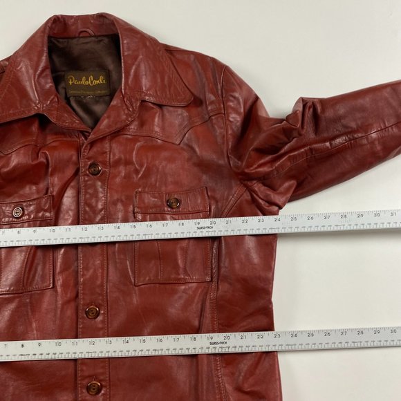 Men's Rust Leather Shirt Jacket - Picture 6 of 11